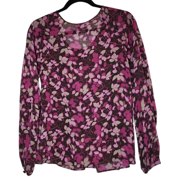 J. Jill silk blouse. Long sleeve.  Brown purple floral.  Size XS. - Picture 9 of 15